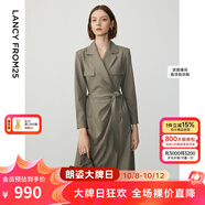 朗姿設(shè)計(jì)感ol風(fēng)氣質(zhì)顯瘦西裝裙冬季新款法式長(zhǎng)袖高級(jí)感連衣裙 卡其綠色 2XL