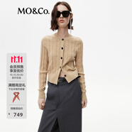 MO&Co.針織衫開衫綿羊毛山羊絨高智感扭繩絞花肌理短款摩安珂 駝杏色 M 165