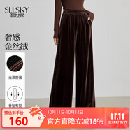 熙世界（sllsky）奢感復(fù)古金絲絨闊腿褲秋冬新款高腰休閑窄版直筒絲絨長褲 咖啡色 L