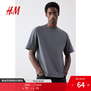H&M男裝女裝T恤情侶裝重磅純棉寬松透氣圓領(lǐng)紅色短袖打底衫0608945 深灰色137 3XL 180/132 oversize寬松版型