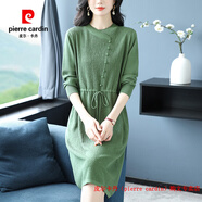 皮爾卡丹（pierre cardin）品牌高檔輕奢新中式針織連衣裙女秋冬中年媽媽裝大碼顯瘦毛衣裙收 品牌高端新品-豆綠 XL 121斤-130斤