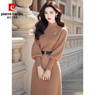 皮爾卡丹（pierre cardin）感春季小香風(fēng)針織連衣裙女士洋氣減齡配大衣毛衣打底裙春秋季 駝色 S 【80-95斤】