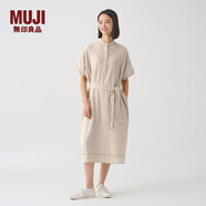 無印良品 MUJI IDEE 女式 強捻短袖襯衫連衣裙女裝裙子夏季連身裙GAD12C4S 米白色 L (165/88A)