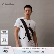 Calvin Klein Jeans夏季男女情侶中性ck純棉醒目大字母印花圓領(lǐng)短袖T恤J318471 YAF-白色 S （推薦120-135斤）