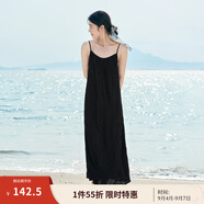 茵曼（INMAN）波西米亞吊帶油畫連衣裙女2025夏季新款度假裙子 黑色 S