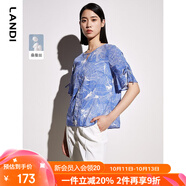 藍(lán)地（LANDI）桑蠶絲圓領(lǐng)短袖綁帶套頭襯衫女夏季新款真絲上衣 花色 XL