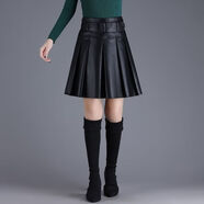 苜戈2025新款PU半身裙皮裙百褶裙短裙高腰秋冬顯瘦時(shí)尚裙子內有防走光 黑色3139百褶裙（有內襯） 送腰帶） S  建議90-100斤