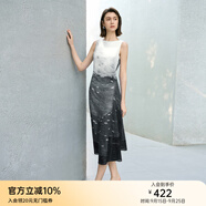 顏域撞色拼接夏季連衣裙女2025新款高級感獨(dú)特設(shè)計(jì)感過膝氣質(zhì)長裙 黑白花 XL