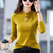 秋衣女上衣洋氣內搭2025新款打底衣新款中國風(fēng)改良長(cháng)袖下擺襯衫秋 芥黃色 S 建議80-95斤