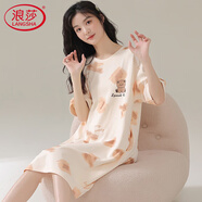 浪莎女士睡裙女春夏季薄款短袖大碼可愛(ài)風(fēng)睡衣可外穿圓領(lǐng)家居服 XL
