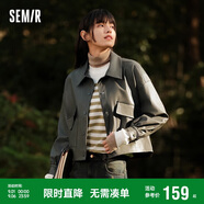 森馬外套女PU仿皮夾克高街時尚春秋酷颯落肩寬松上衣107224108003
