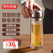 京東京造雙層加厚玻璃杯 無鉛高硼硅帶茶隔水杯304茶隔泡茶杯男士360mL