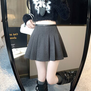 山頭林村秋冬新款百褶高腰呢子A字裙小清新學(xué)院風(fēng)加厚毛呢半身裙 深灰色 S