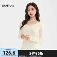 三福（SANFU）毛衣2025秋季蕾絲拼接蕩領(lǐng)花邊下擺上衣女裝508204 杏色 S