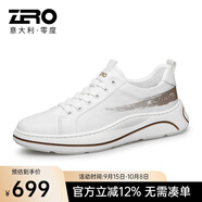 零度男鞋休閑皮鞋男士戶外板鞋頭層牛皮戶外鞋靴透氣小白鞋時(shí)尚休閑鞋 白棕 43