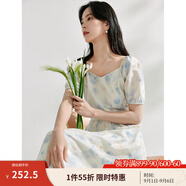 茵曼（INMAN）法式碎花高級感2025夏女新款休閑中長吊帶連衣裙子 月藍(lán)連衣裙-18424791 S