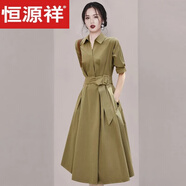 恒源祥2025夏季新品法式連衣裙女神范修身溫柔風(fēng)復古小眾收腰設計感裙子 卡其色 M 90-105斤
