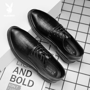 花花公子（PLAYBOY）皮鞋男2025秋季時尚正裝鞋男士商務(wù)休閑鞋厚底男鞋時尚黑色39