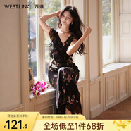 西遇法式浪漫連衣裙女夏季新款印花度假風(fēng)收腰沙灘長(cháng)裙 黑色 L (165)