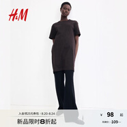H&M女裝連衣裙秋季純棉圓領(lǐng)短袖簡(jiǎn)約休閑舒適T恤式連身裙1278156 深棕色 L 170/104