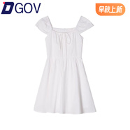 DGOV白色方領(lǐng)連衣裙女小個子法式淑女風高腰顯瘦甜美25夏季新款短裙子 白色 S (建議90-101斤)