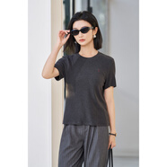 米思陽(yáng)（missshine）2025春季新款百搭醋酸羊羔毛混紡短袖T恤氣質(zhì)顯瘦打底衫4997 灰色現貨直發(fā) M