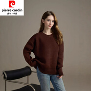 皮爾卡丹（pierre cardin）歐美風(fēng)針織衫2025秋冬新款圓領(lǐng)套頭寬松純色時(shí)尚百搭毛衣女潮大碼 咖啡色 M