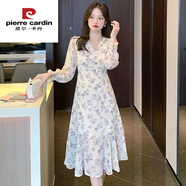 皮爾卡丹（pierre cardin）2025早秋新款法式碎花連衣裙雪紡長(zhǎng)袖修身顯瘦氣質(zhì)v領(lǐng)長(zhǎng)款長(zhǎng)裙子 圖片色 今年流行的輕奢品牌 2XL 建議130-140斤
