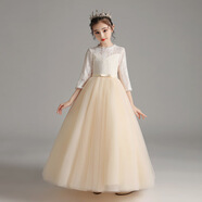 卡米班公主裙禮服3-12歲花童公主裙小女孩洋氣婚紗裙蓬蓬紗主持人演出服 香檳色長款 100 cm