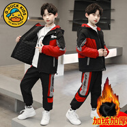 G.DUCKKIDS男孩秋冬天鵝絨套裝兒童運動服裝2025新款中大號兒童加厚帥氣冬裝 紅色 120 cm