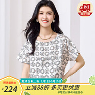 金菊斜紋綢真絲100%桑蠶絲2025夏圓領(lǐng)短袖套頭波點上衣女T恤通勤百搭 圓圈玫瑰 M M (160/84A)