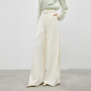 秋水伊人寬松休閑褲女黑色西裝闊腿褲2025秋季新款慵懶風(fēng)直筒長褲 米色 S