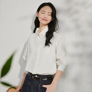 茵曼法式通勤長(cháng)袖襯衫秋冬女裝正裝洋氣氣質(zhì)打底襯衣上衣 白色 XL 