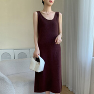 牧什針織吊帶連衣裙女秋冬內(nèi)搭打底無(wú)袖長(zhǎng)款直筒包臀毛衣裙 凡戴克棕 L