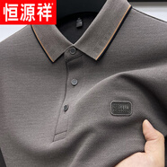 恒源祥（HYX）高檔羊毛長(cháng)袖t恤男中年翻領(lǐng)polo衫秋冬季新款男式大碼體恤打底衫 灰咖色 M 48