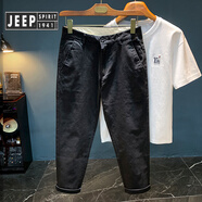 JEEP SPIRIT吉普高端男士休閑褲2025春秋季新款修身直筒長褲棉質舒適中腰小西 黑色 【HX8028】 31 建議體重125-135斤穿