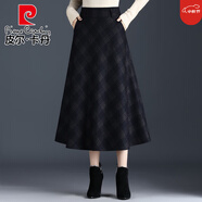 皮爾卡丹（pierre cardin）格子毛呢裙大擺裙女秋冬新款半身長(zhǎng)裙高腰顯瘦a字裙垂感遮胯冬裙 小格子 4XL 2尺5/32碼