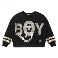 BOY韓版春潮牌純棉百搭女長(cháng)袖衛衣休閑寬松T恤 黑金色 均碼