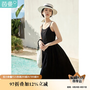 茵曼（INMAN）夏季提花肌理女裝純色吊帶連衣裙顯瘦百搭風(fēng)中長(cháng)裙子 黑色 XL