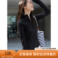 梵希蔓（vimly）拉鏈連帽毛衣女秋冬彈力修身羊毛針織打底衫薄款上衣 73559 黑色 M