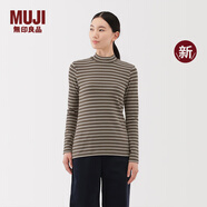無印良品（MUJI）女式 起毛羅紋編織半高領(lǐng)長袖T恤上衣打底衫女內(nèi)搭春秋女裝新品 炭灰色條紋 L （165/88A）