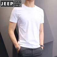 JEEP SPIRIT純色短袖男女黑白色打底衫夏季青少年休閑T恤學(xué)生情侶裝 【1件裝】白色 4XL