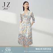 玖姿（JUZUI）碎花連衣裙女裝春款法式圍裹式茶歇裙 花米黃 2XL