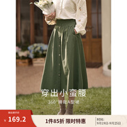 茵曼（INMAN）半身裙女士2025年春秋女裝新款復古顯瘦通勤中長款純棉長裙子 茶綠色 -18518192 XL