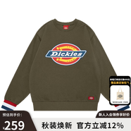 dickies衛(wèi)衣 印花羅紋袖口圓領(lǐng)加絨時尚衛(wèi)衣 男女同款9587 軍綠色 XS