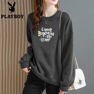 花花公子（PLAYBOY）時(shí)尚精琉棉韓版衛(wèi)衣女春秋新款寬松顯瘦百搭長(zhǎng)袖圓領(lǐng)打底上衣潮 灰色【LAMO】 L 建議90-110斤