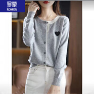 羅蒙（ROMON）女裝圓領(lǐng)針織衫女春秋2026新款韓版休閑愛(ài)心印花毛衣外搭上衣開(kāi)衫 灰色 S