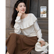 德瑪納【溫柔有力量】秋季斗篷式荷葉邊圓領(lǐng)線(xiàn)衫喇叭袖氣質(zhì)針織衫女上衣