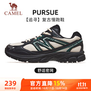 駱駝（CAMEL）追尋復(fù)古慢跑步男鞋厚底休閑運(yùn)動鞋子 K14B09L7051B 黑/白/綠 43