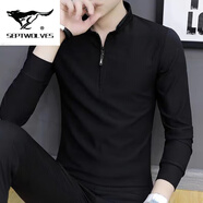 七匹狼夾克專(zhuān)家長(cháng)袖T恤POLO衫男士春秋季青年潮流修身韓版休閑純色立領(lǐng)拉鏈 POLO長(cháng)袖拉鏈【黑色】 L 90-105斤